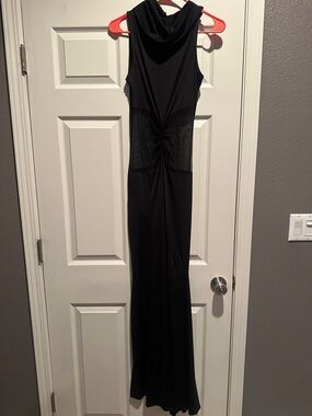 Fashion Nova M Sleek Black Maxi Dress with Sheer Waist Panels